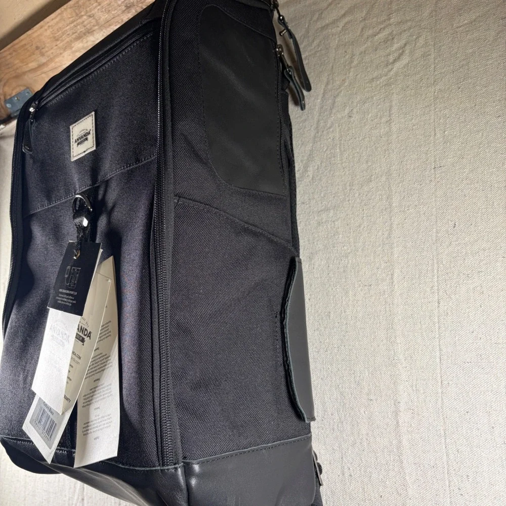 Anvanda V2 Backpack Unisex Medium Kodura Black Leather USB Charging Port NWT